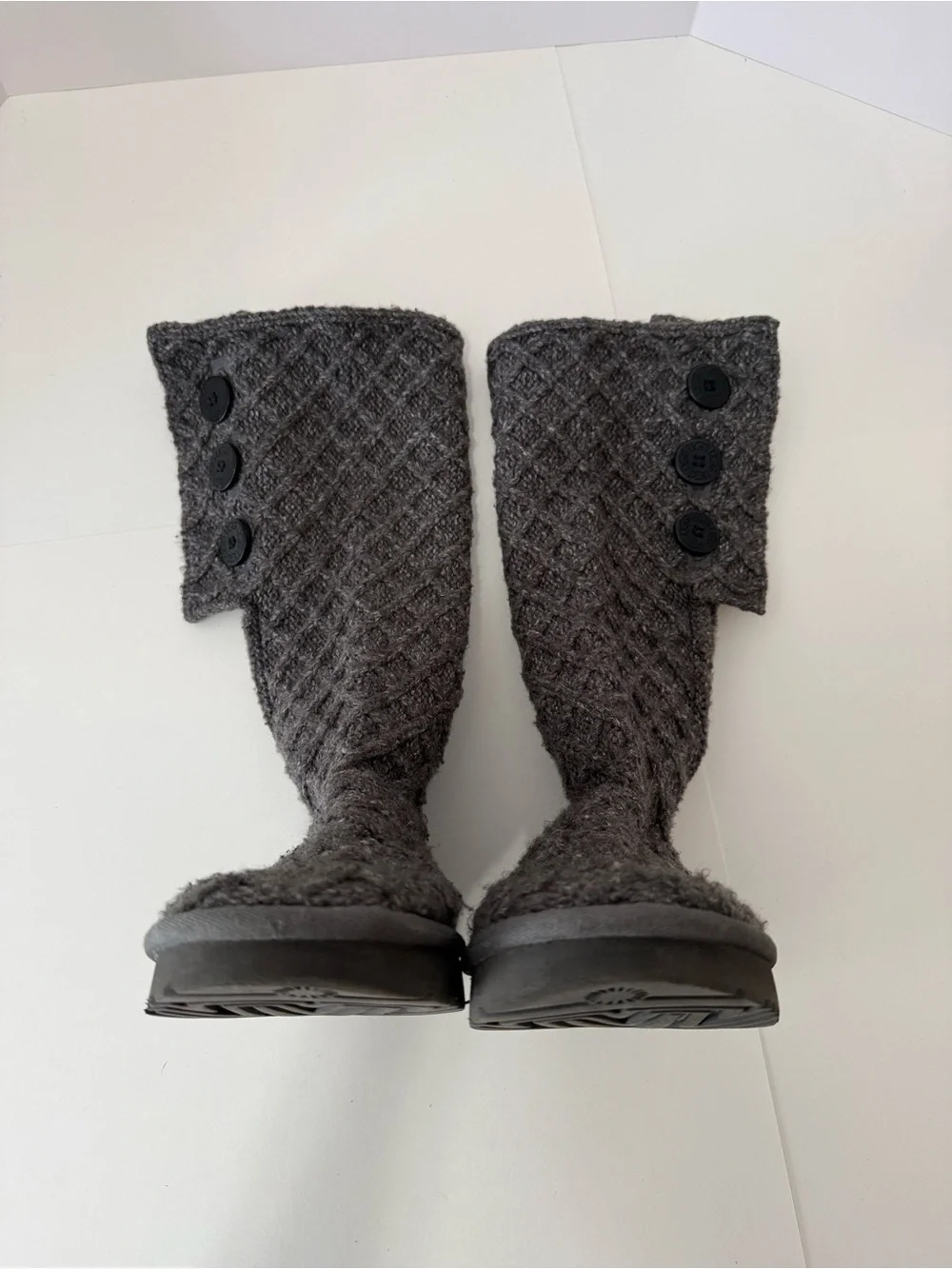 UGG Charcoal Knit Button Knee-High Boots